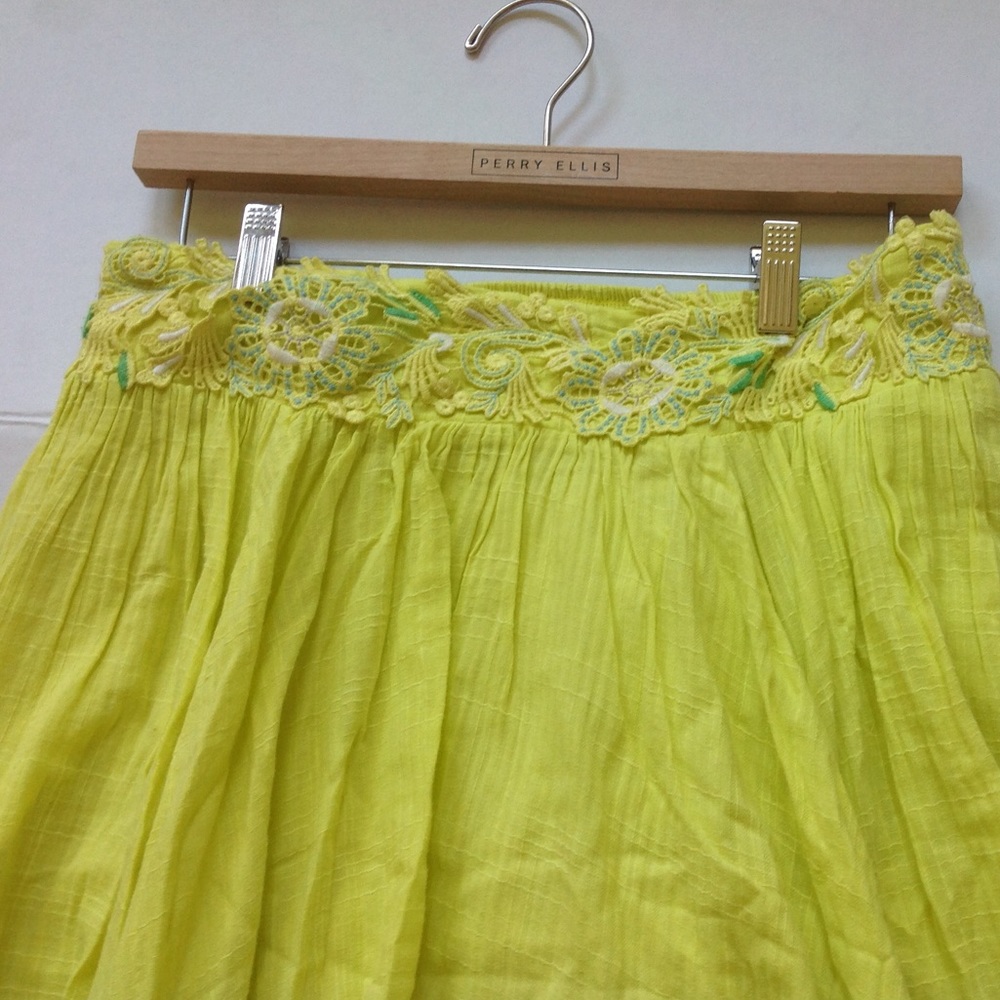 Anthropologie Yellow Skirt Floreat Yellow Gauze - Picture 3 of 3